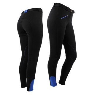 Pantalon d'équitation noir avec élastiques bleu